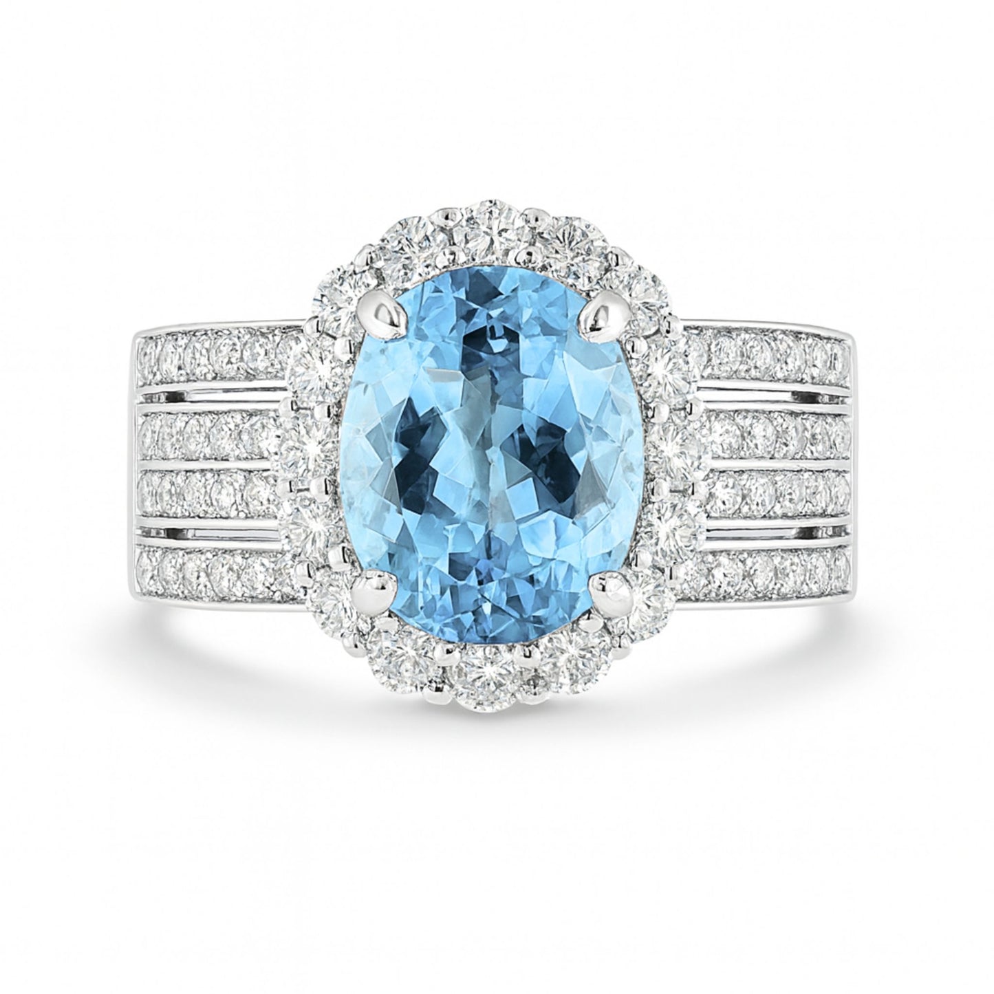 14K 2.53ct Oval Santa Maria Aquamarine 1.22cttw VS White Diamonds Ring