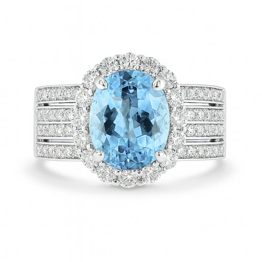 14K 2.53ct Oval Santa Maria Aquamarine 1.22cttw VS White Diamonds Ring