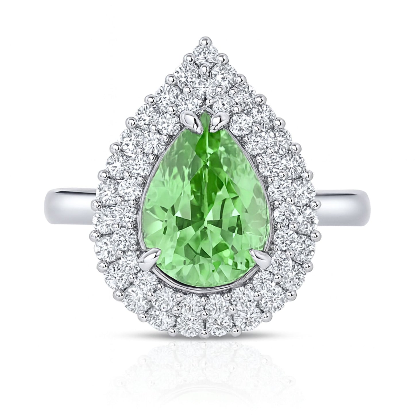 14K 2.53ct Pear Shape Tsavorite 0.78cttw VS White Diamonds Ring