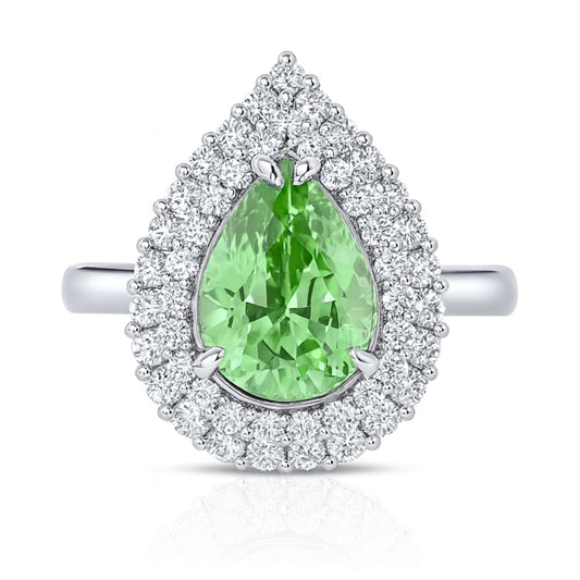 14K 2.53ct Pear Shape Tsavorite 0.78cttw VS White Diamonds Ring