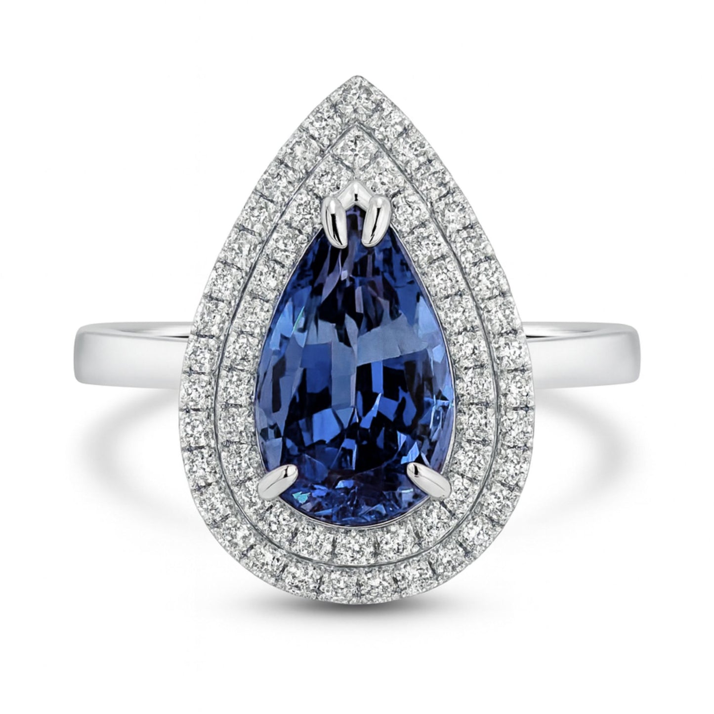 14K 2.58ct Pear Shape Unheated Cornflower Blue Sapphire 0.53cttw VS White Diamonds Ring