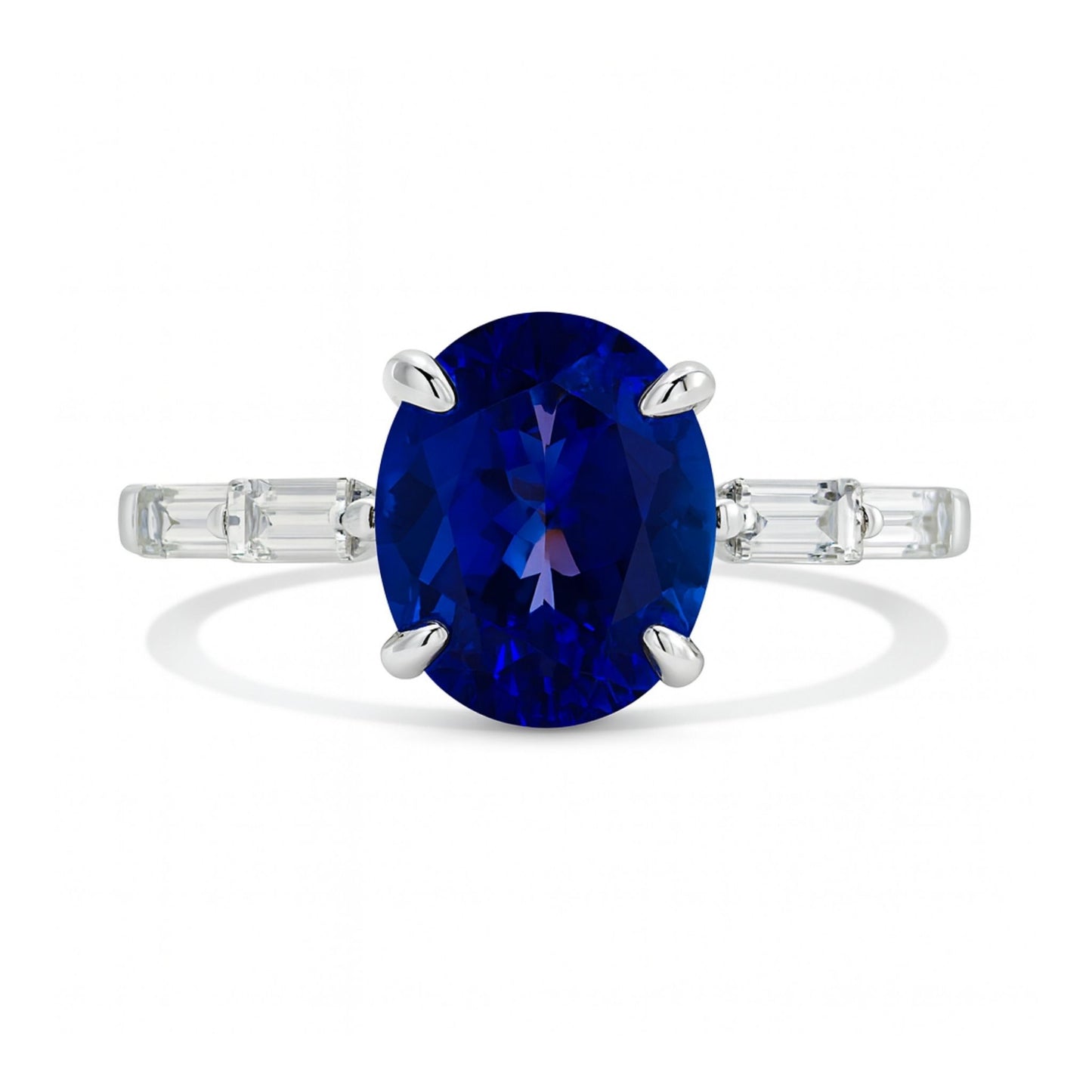 14K 2.70ct Oval Blue Wing Tanzanite 0.37cttw Baguette VS White Diamond Ring