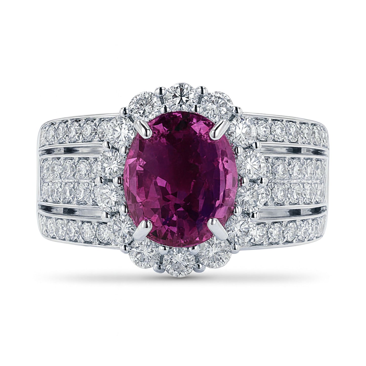 14K 2.73ct Oval Pink Sapphire 1.11cttw VS White Diamonds Ring