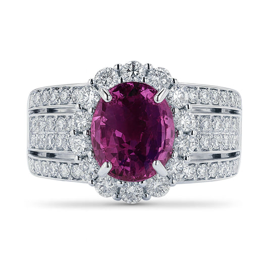 14K 2.73ct Oval Pink Sapphire 1.11cttw VS White Diamonds Ring