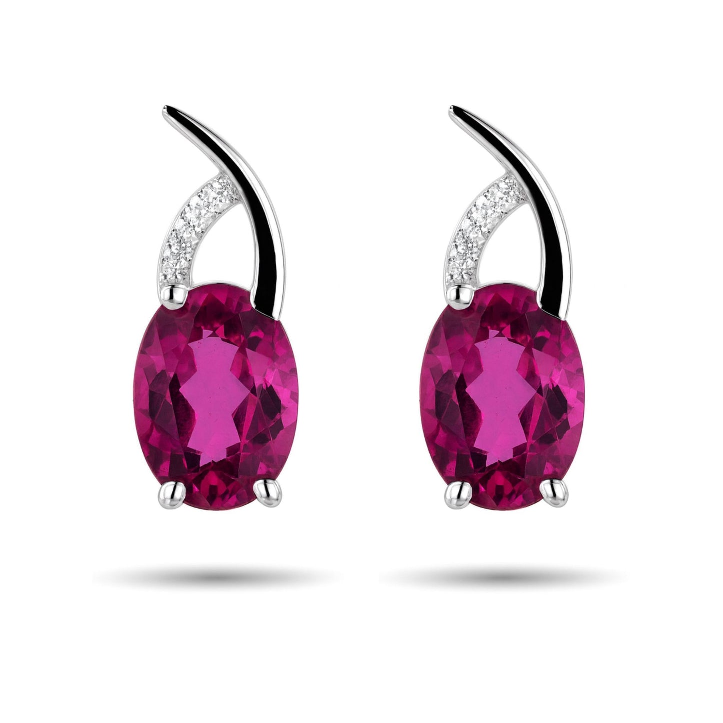 14K 2.80cttw Oval Pink Paraiba 0.04cttw VS White Diamonds Stud Earrings