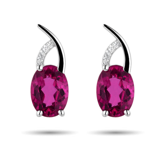 14K 2.80cttw Oval Pink Paraiba 0.04cttw VS White Diamonds Stud Earrings