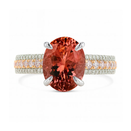 14K 2.83ct Oval Orange Congo Tourmaline 0.50cttw Pink & White Diamond Ring