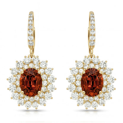 14K 2.87cttw Oval Malaya Garnet 1.97cttw VS White Diamonds Drop Earrings