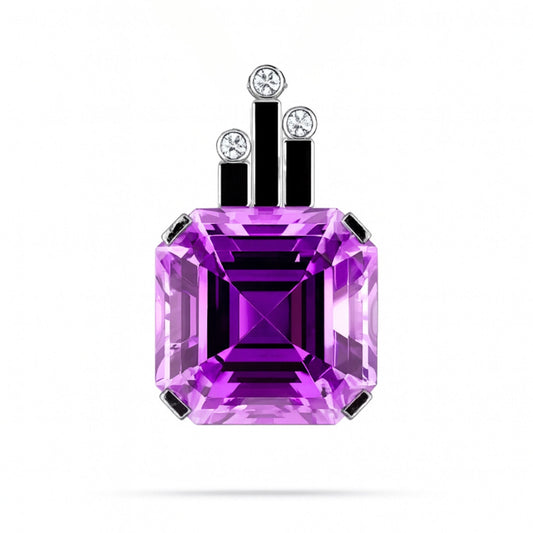 14K 24.95cttw Asscher Cut Kunzite 0.04cttw White Diamonds Pendant