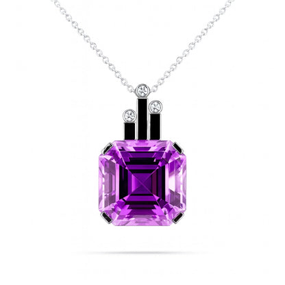14K 24.95cttw Asscher Cut Kunzite 0.04cttw White Diamonds Pendant