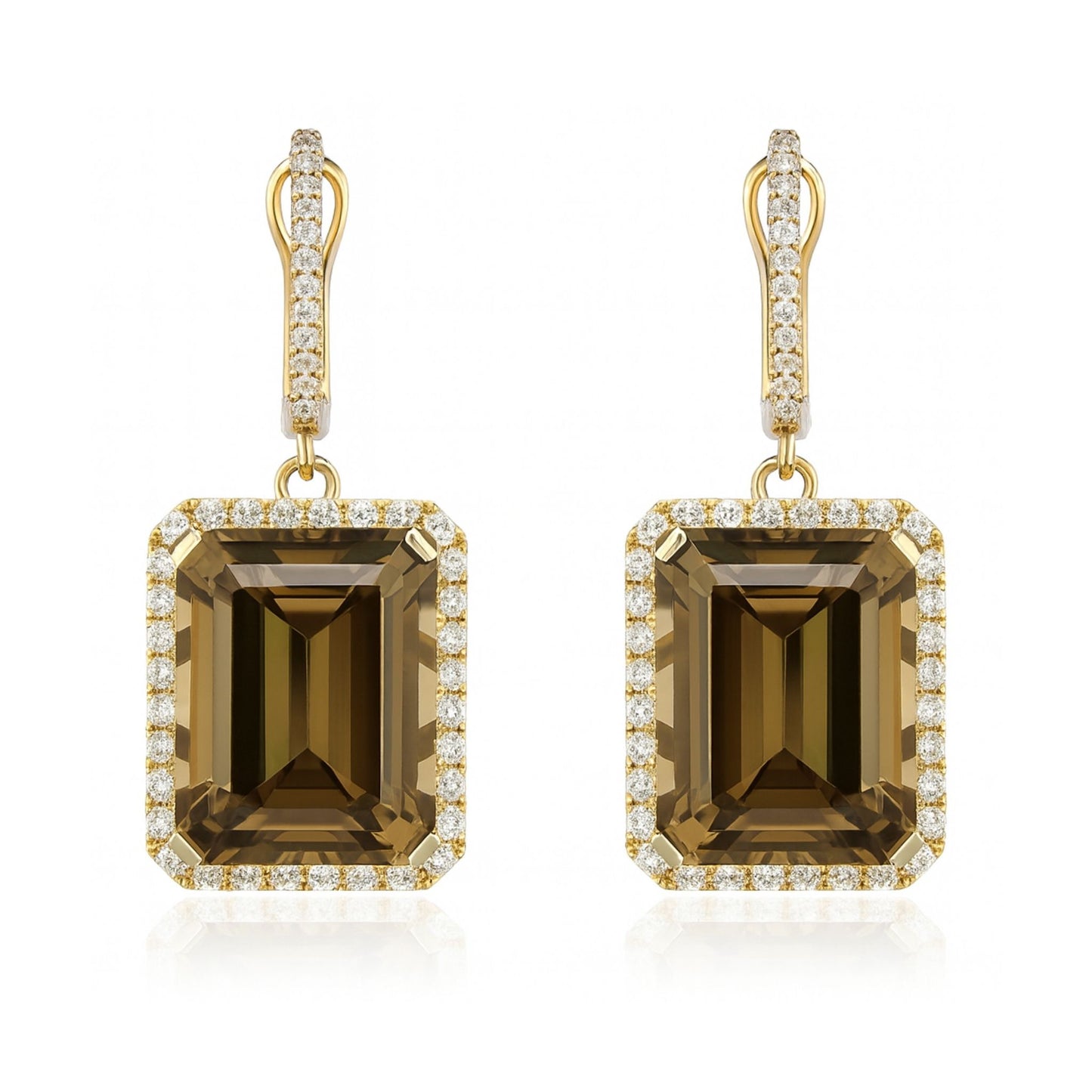 14K 25.12cttw Emerald Cut Color Change Diaspore 0.94cttw VS White Diamonds Drop Earrings