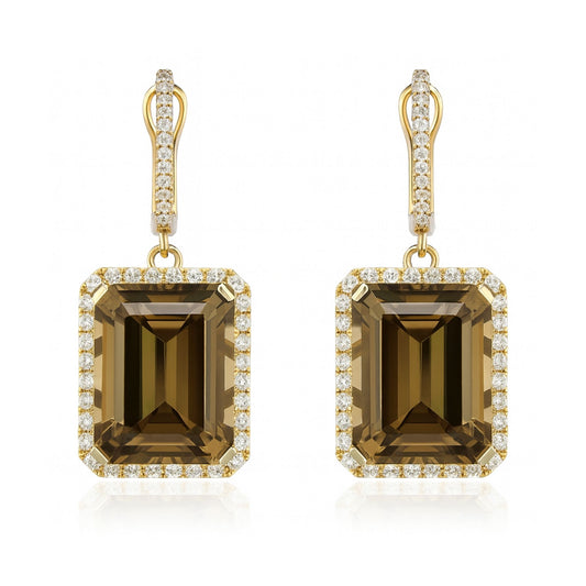 14K 25.12cttw Emerald Cut Color Change Diaspore 0.94cttw VS White Diamonds Drop Earrings
