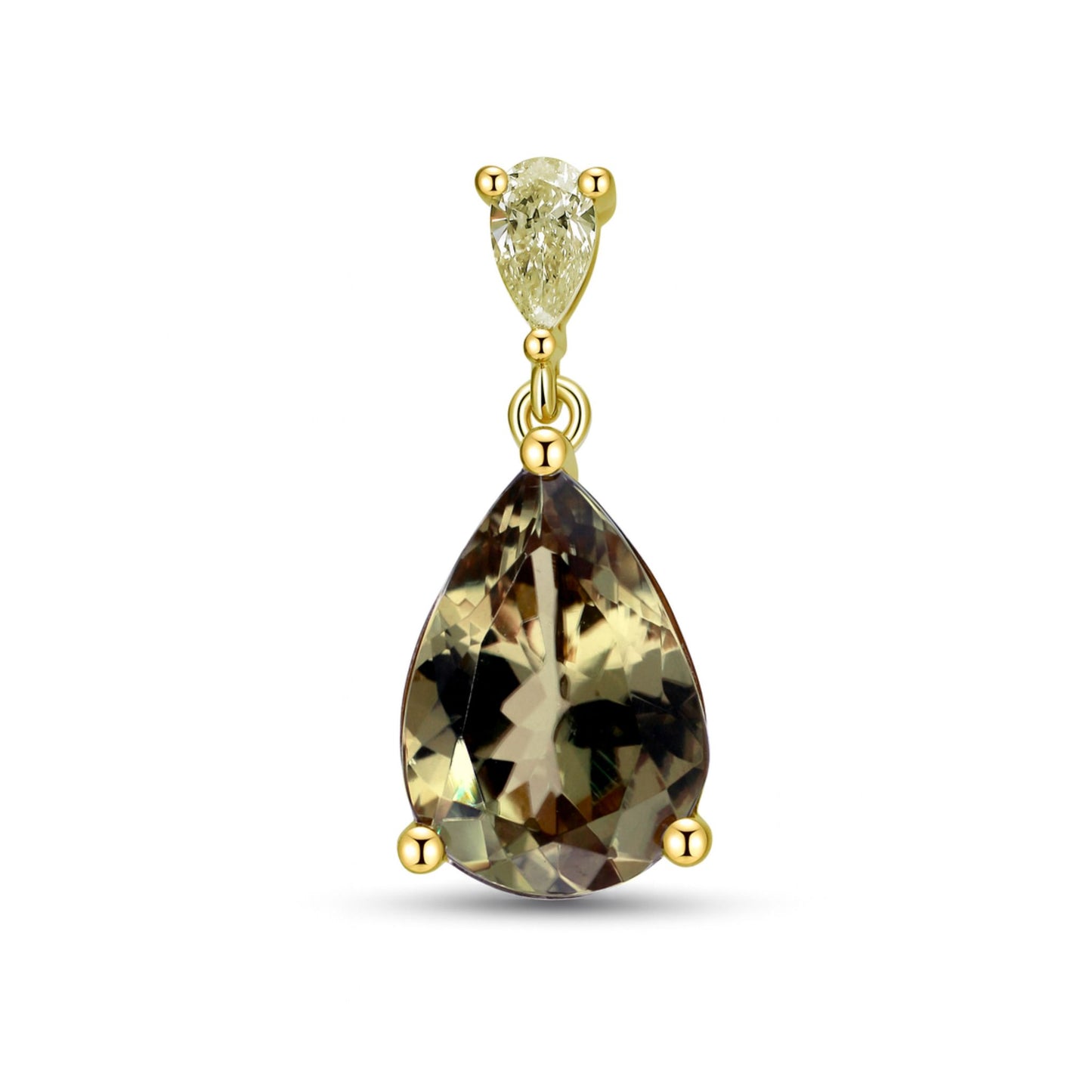 14K 3.00ct Pear Shape Color Change Diaspore 0.20cttw VS Yellow Diamond Pendant