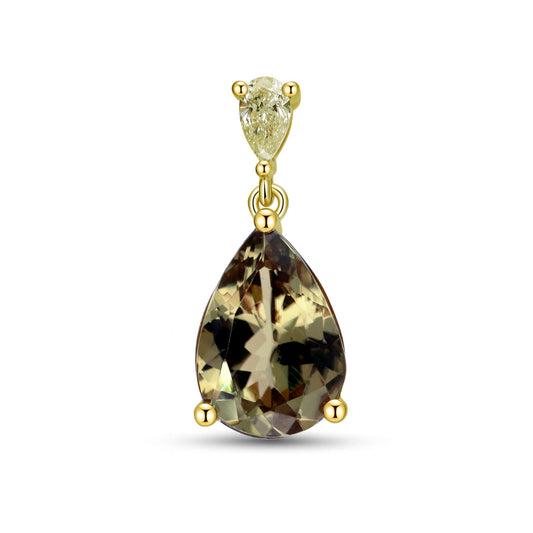 14K 3.00ct Pear Shape Color Change Diaspore 0.20cttw VS Yellow Diamond Pendant