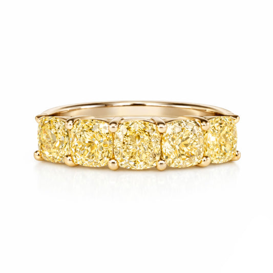 14K 3.00cttw Cushion VS Yellow Diamond Band Ring