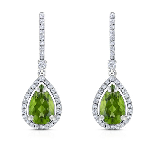 14K 3.09cttw Pear Shape Green Paraiba 0.45cttw VS White Diamonds Drop Earrings