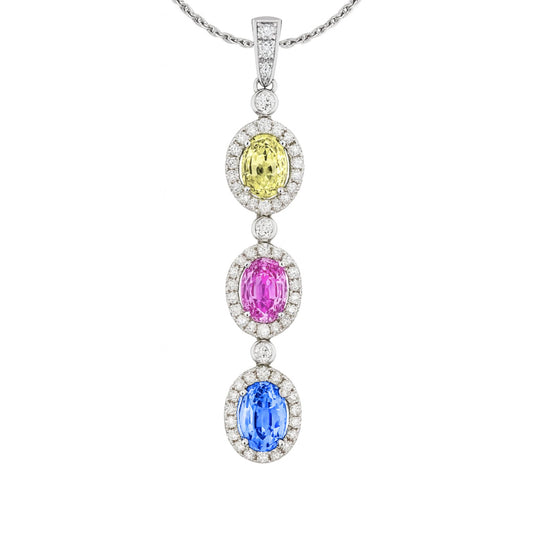 14K 3.20cttw Oval Unheated Sapphire 0.48cttw VS White Diamond Pendant