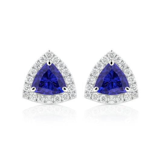 14K 3.20cttw Trilliant Blue Wing Tanzanite 1.21cttw VS White Diamonds Earrings