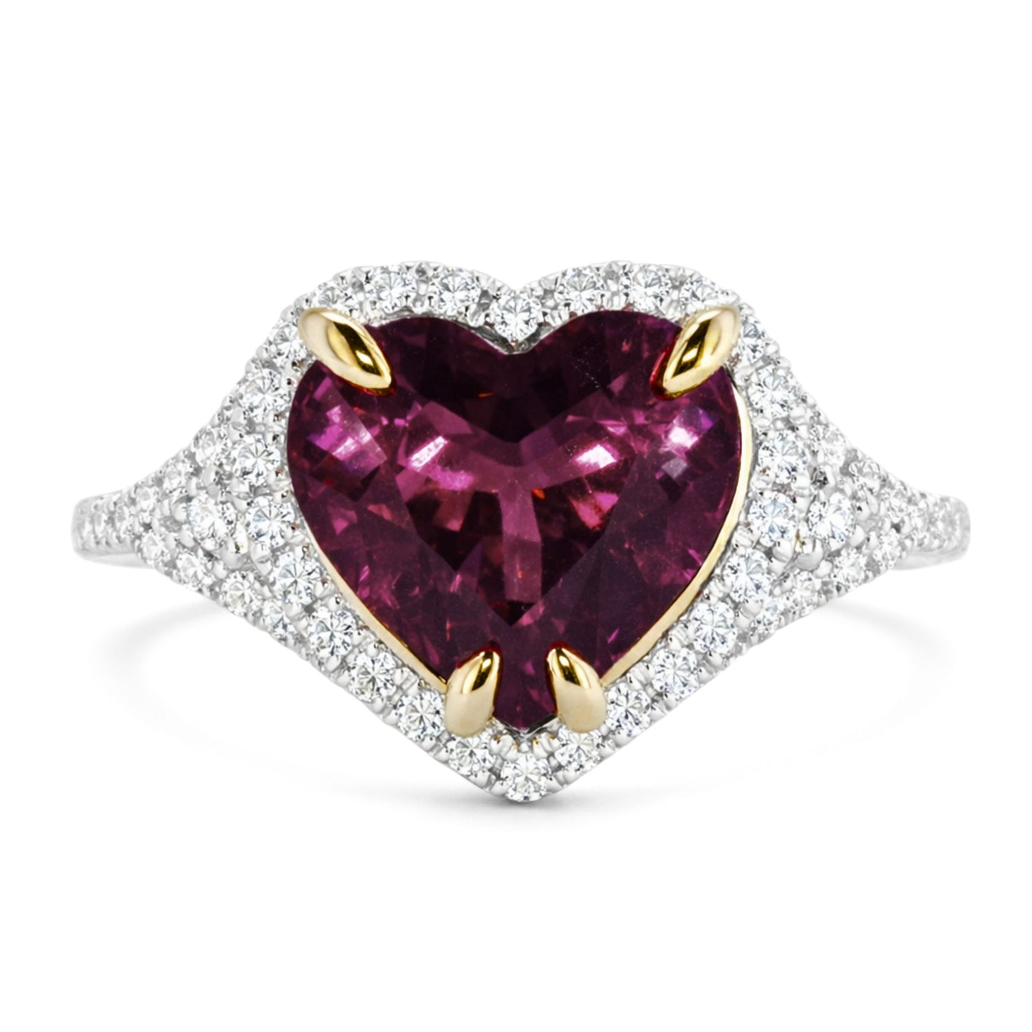 14K 3.27ct Heart Shape Copper Bearing Tourmaline 0.52cttw VS White Diamonds Ring