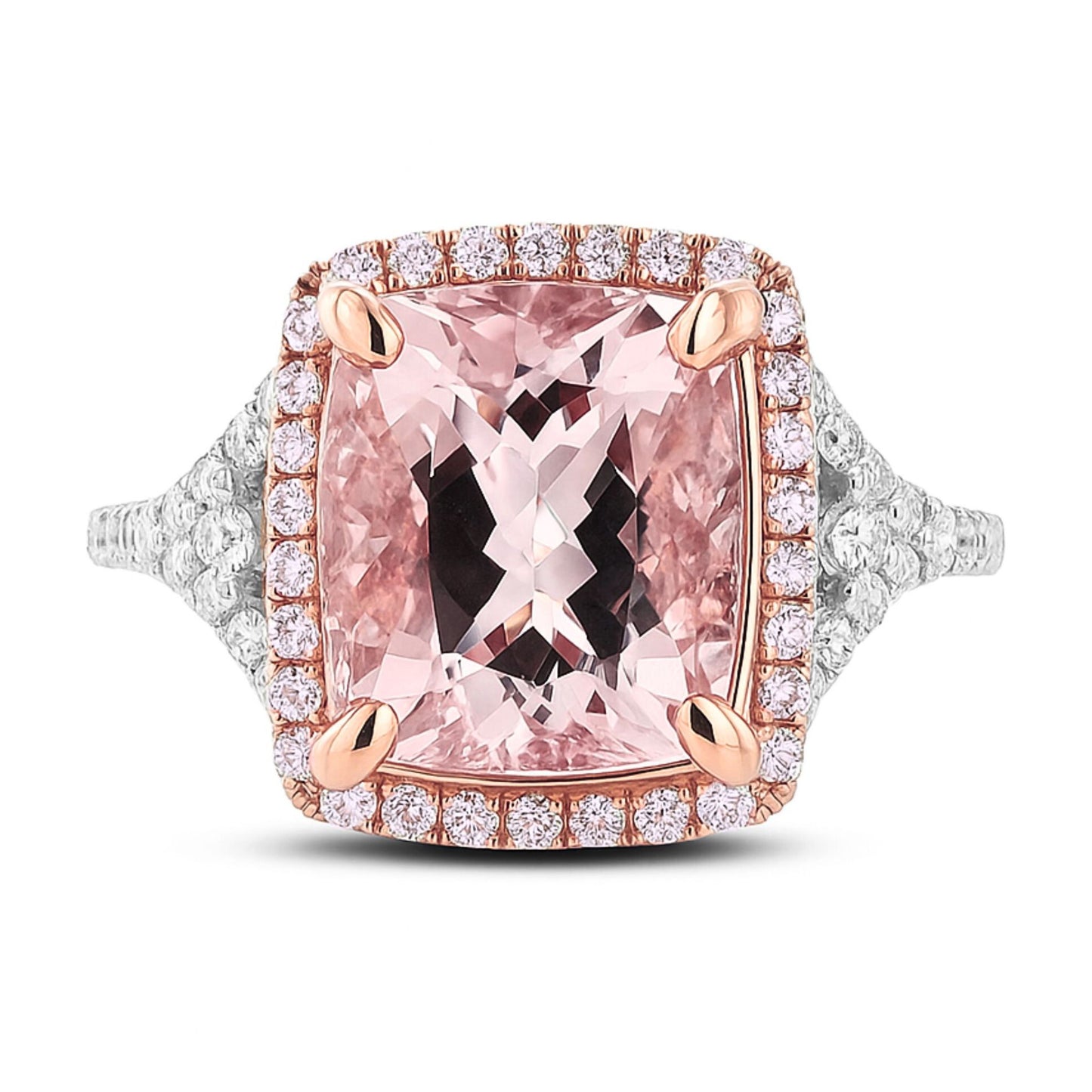 14K 3.28ct Cushion Pink Morganite 0.55cttw Pink & White Diamonds Ring