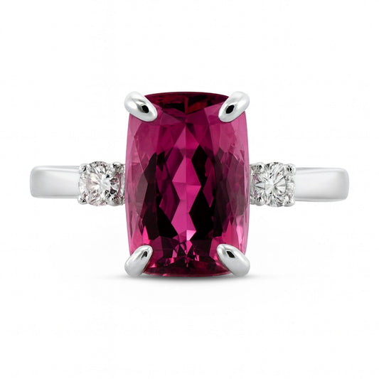 14K 3.46ct Cushion Copper Bearing Tourmaline 0.18cttw White Diamonds Ring