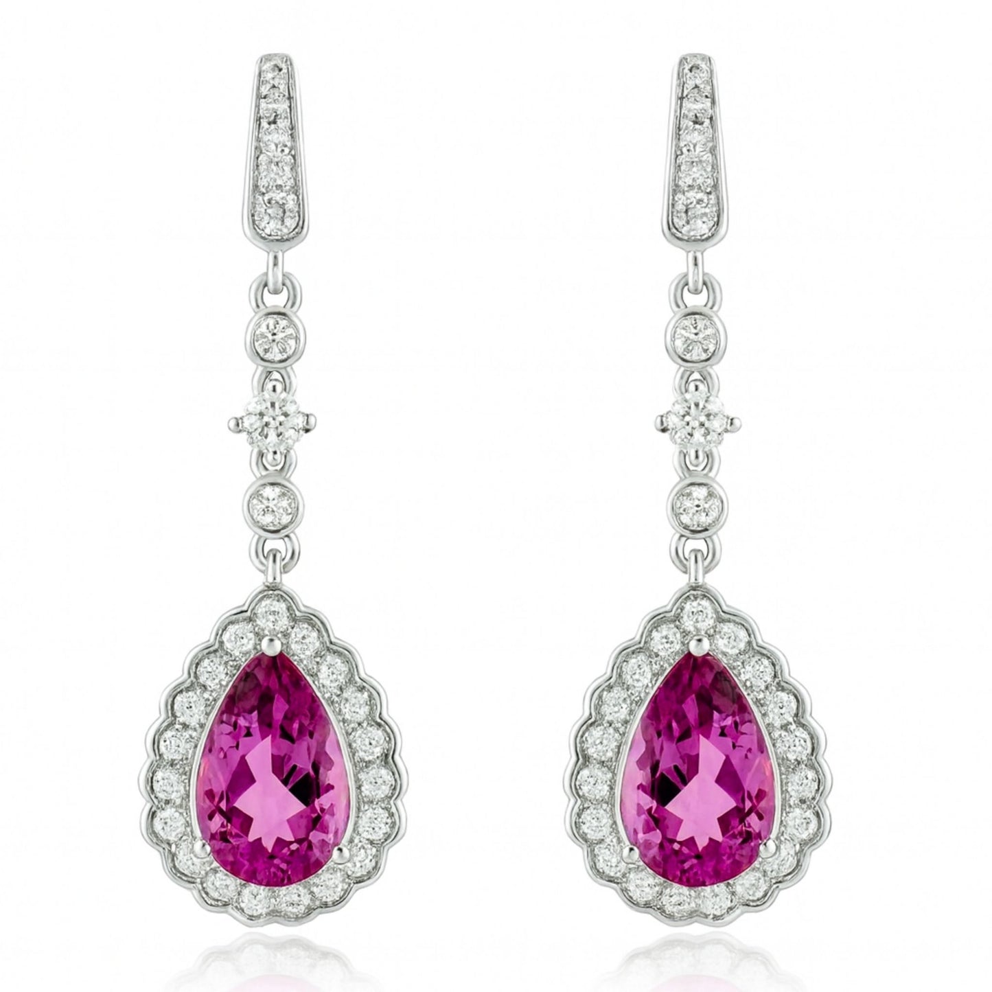 14K 3.51cttw Pear Shape Copper Bearing Tourmaline 0.89cttw White Diamonds Earrings