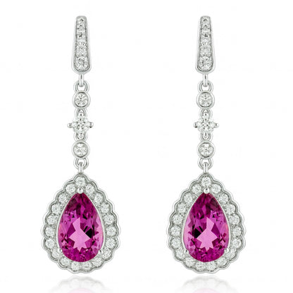 14K 3.51cttw Pear Shape Copper Bearing Tourmaline 0.89cttw White Diamonds Earrings