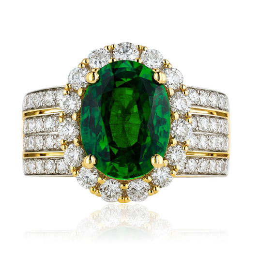 14K 3.54ct Oval Tsavorite 1.22cttw VS White Diamonds Ring