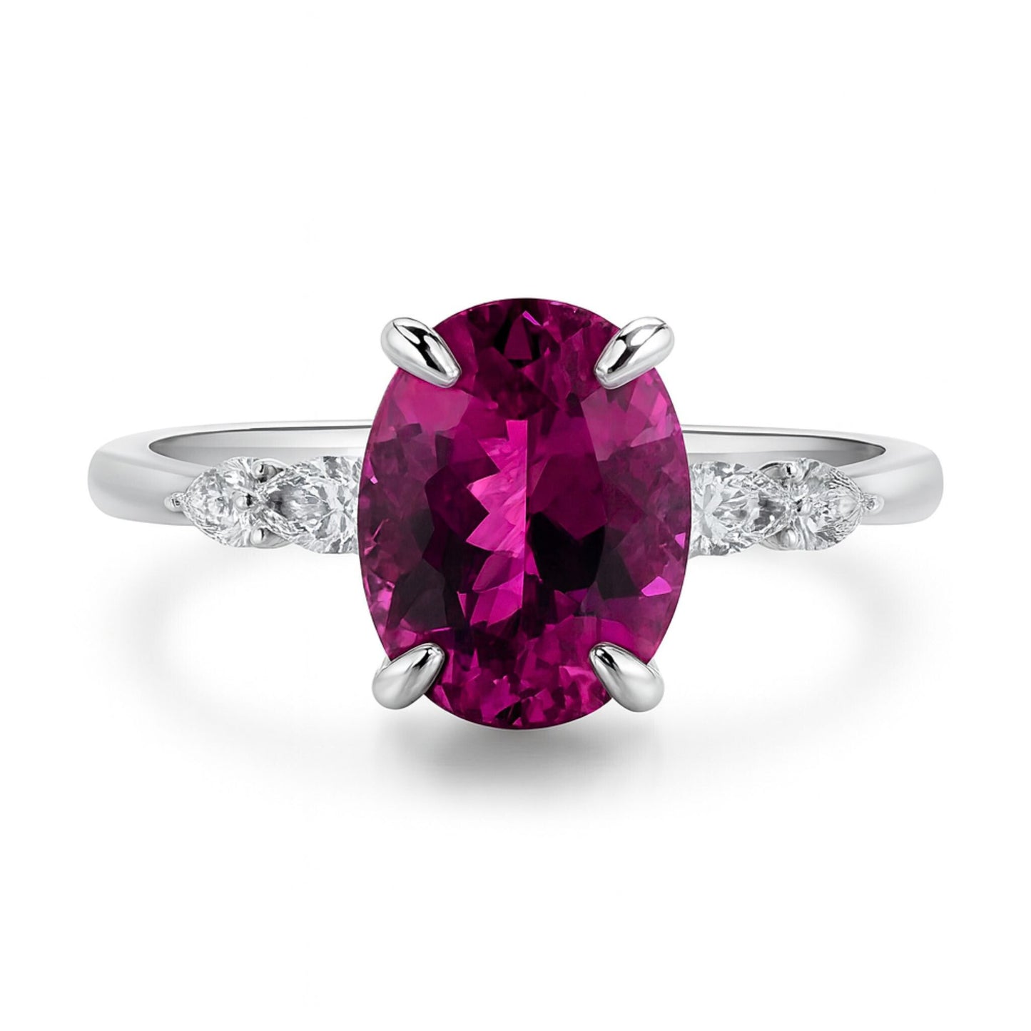 14K 3.56ct Oval Copper Bearing Tourmaline 0.47cttw VS White Diamonds Ring