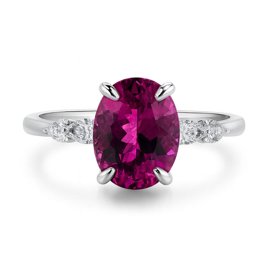 14K 3.56ct Oval Copper Bearing Tourmaline 0.47cttw VS White Diamonds Ring