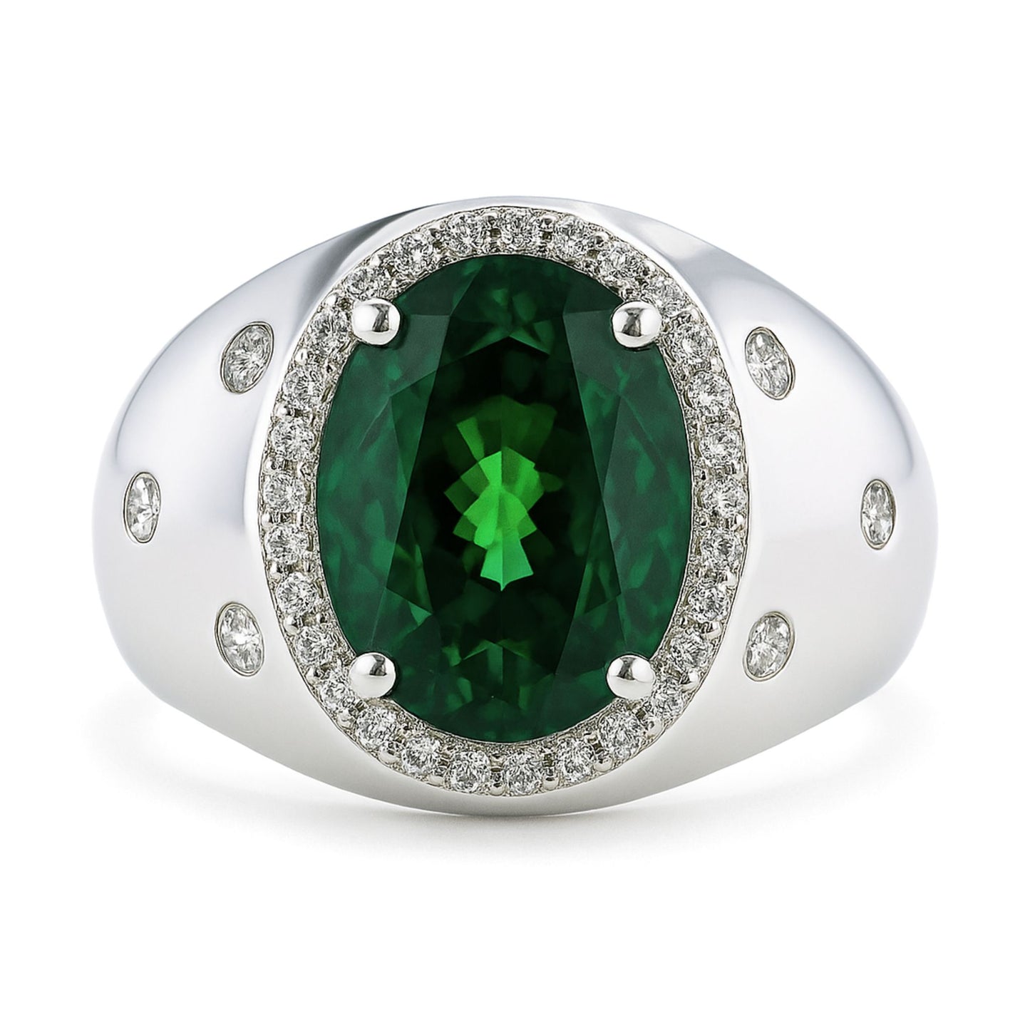 14K 3.57ct Oval Tsavorite 0.26cttw VS White Diamonds Ring