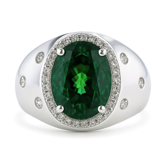 14K 3.57ct Oval Tsavorite 0.26cttw VS White Diamonds Ring