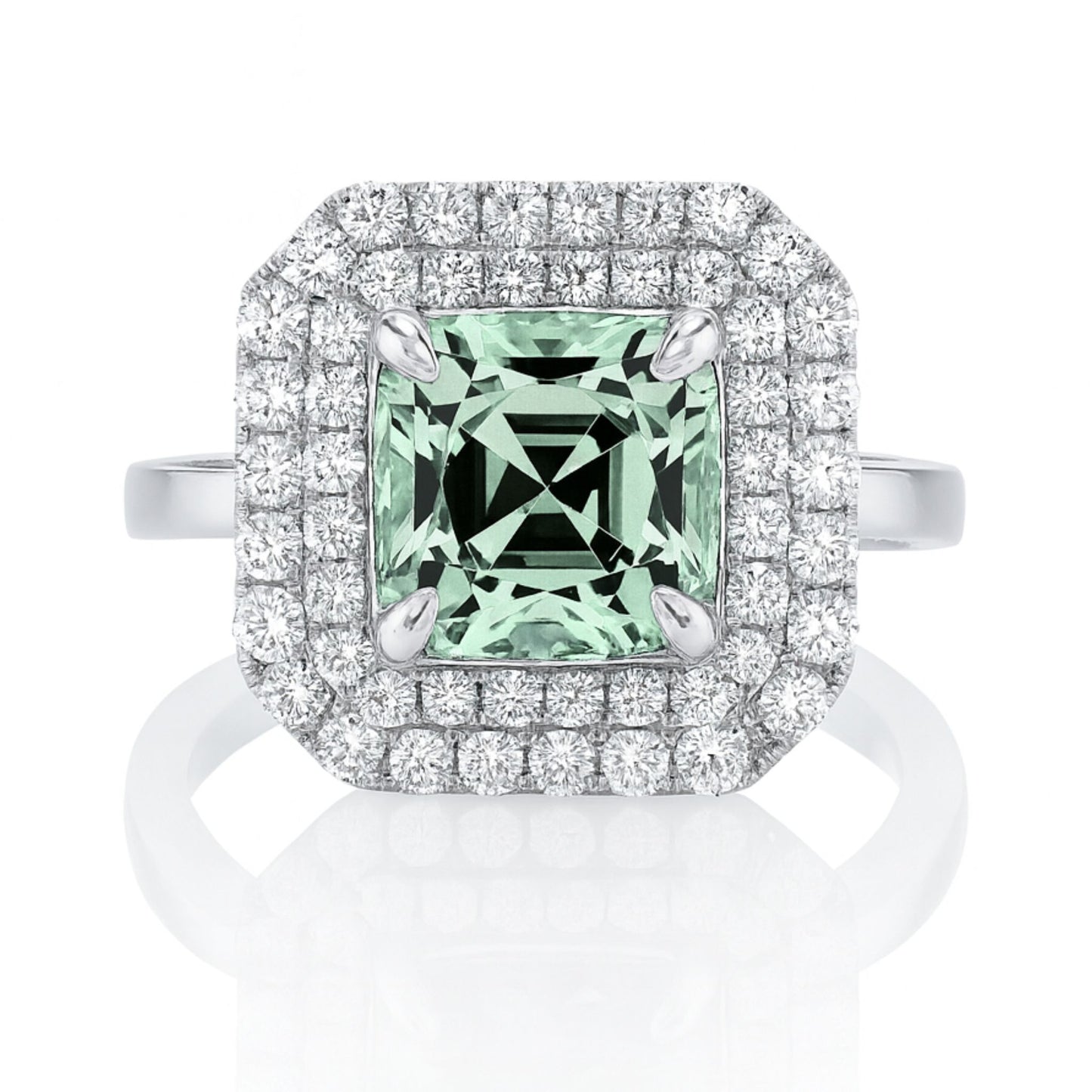14K 3.62ct Cushion Mint Tourmaline 1.06cttw VS White Diamonds Ring