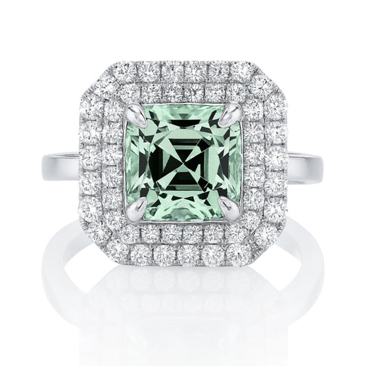 14K 3.62ct Cushion Mint Tourmaline 1.06cttw VS White Diamonds Ring