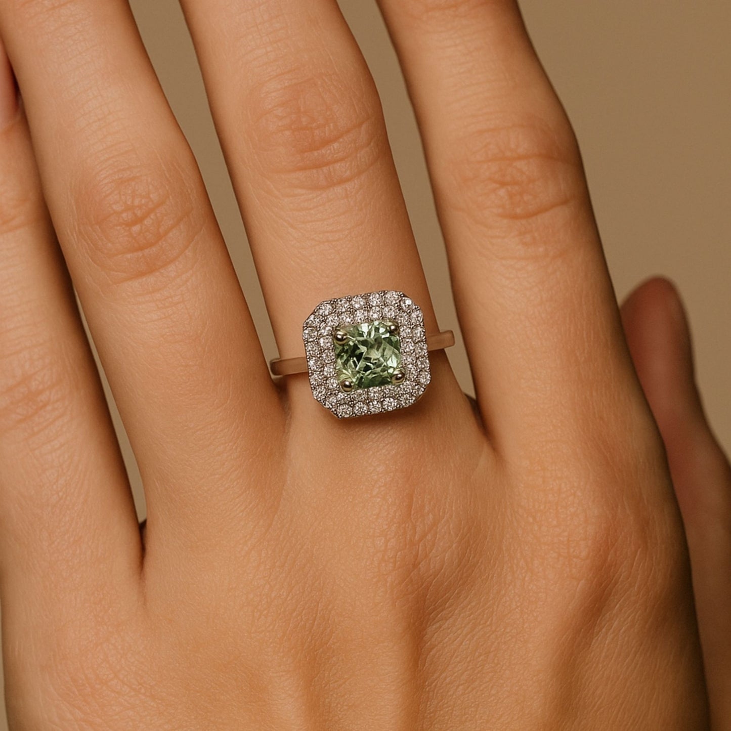 14K 3.62ct Cushion Mint Tourmaline 1.06cttw VS White Diamonds Ring