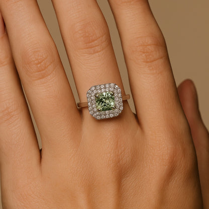 14K 3.62ct Cushion Mint Tourmaline 1.06cttw VS White Diamonds Ring