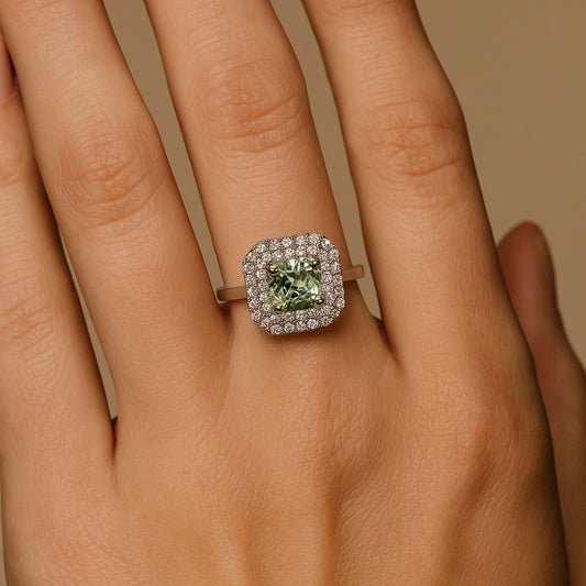 14K 3.62ct Cushion Mint Tourmaline 1.06cttw VS White Diamonds Ring