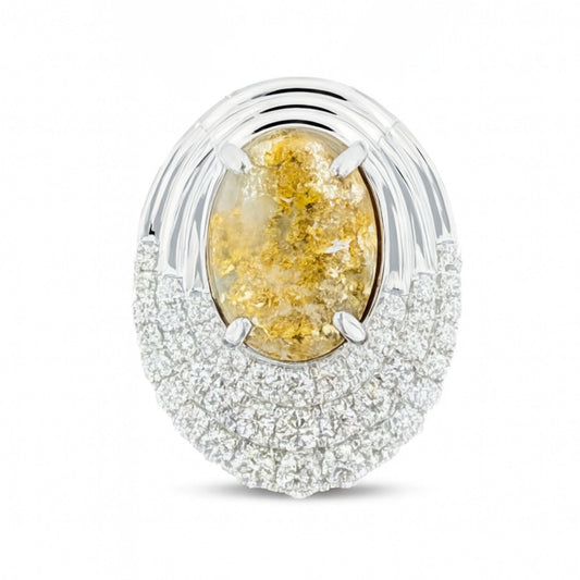 14K 3.65ct Oval Natural Gold Quartz 0.92cttw VS White Diamonds Pendant