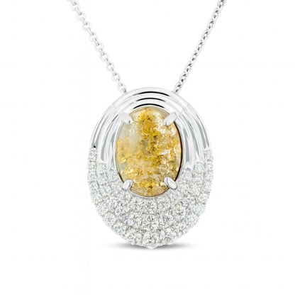 14K 3.65ct Oval Natural Gold Quartz 0.92cttw VS White Diamonds Pendant