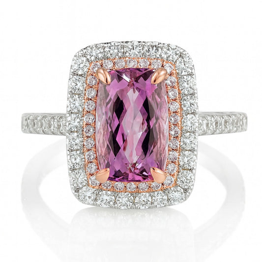 14K 3.68ct Cushion Pink Topaz 0.94cttw Pink & White Diamonds Ring