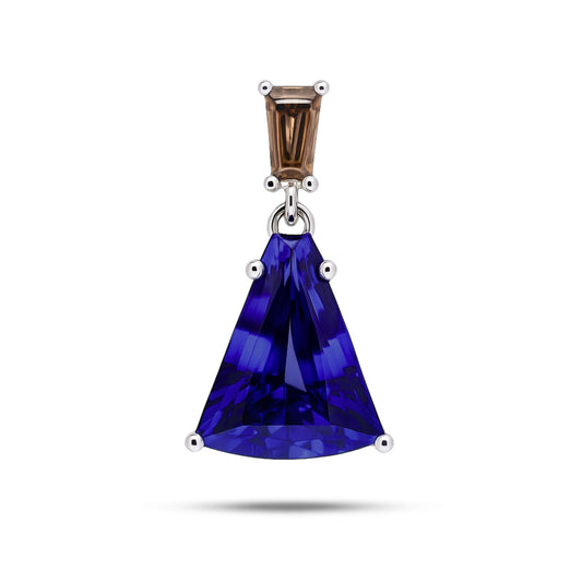 14K 3.75cttw Fancy Cut Blue Wing Tanzanite 0.29cttw Baguette VS Fawn Diamond Pendant