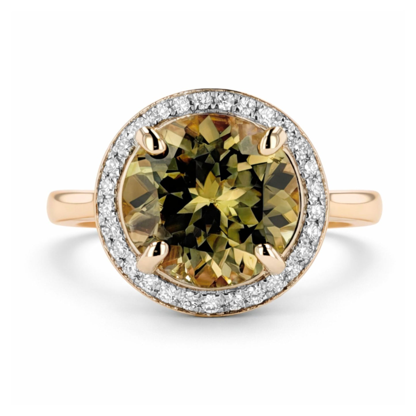 14K 3.83ct Round Color Change Diaspore 0.20cttw VS White Diamonds Ring