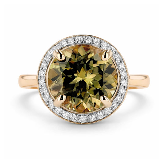 14K 3.83ct Round Color Change Diaspore 0.20cttw VS White Diamonds Ring