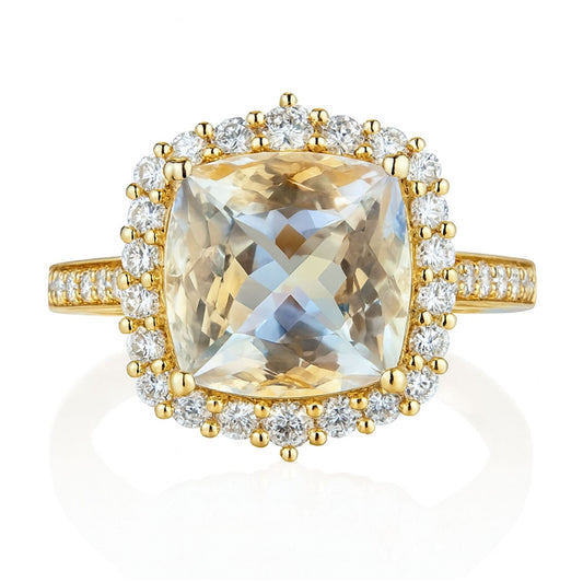 14K 3.88ct Cushion Moonstone 0.54cttw White Diamonds Ring