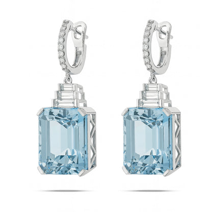 14K 36.62cttw Emerald Cut Santa Maria Aquamarine 1.01cttw VS White Diamonds Drop Earrings