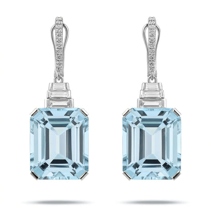 14K 36.62cttw Emerald Cut Santa Maria Aquamarine 1.01cttw VS White Diamonds Drop Earrings