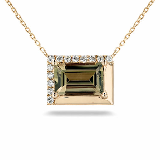 14K 4.27ct Baguette Color Change Diaspore 0.37cttw VS White Diamonds Necklace