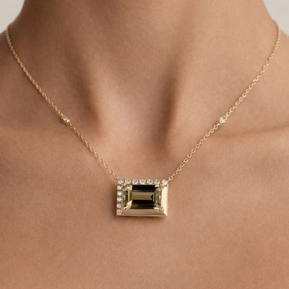 14K 4.27ct Baguette Color Change Diaspore 0.37cttw VS White Diamonds Necklace