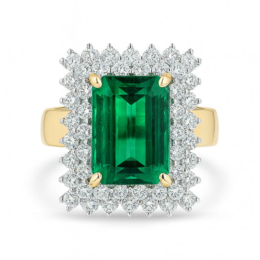 14K 4.30ct Emerald Cut Zambian Emerald 1.18cttw VS White Diamonds Ring