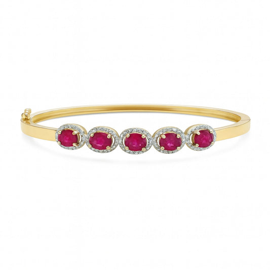 14K 4.32cttw Oval Burma Ruby 0.49cttw VS White Diamonds Bangle